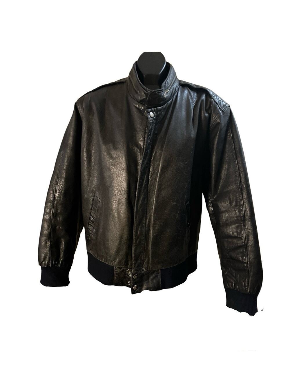 Wear Me Out Vintage Black Leather Bomber Jacket – Size 46